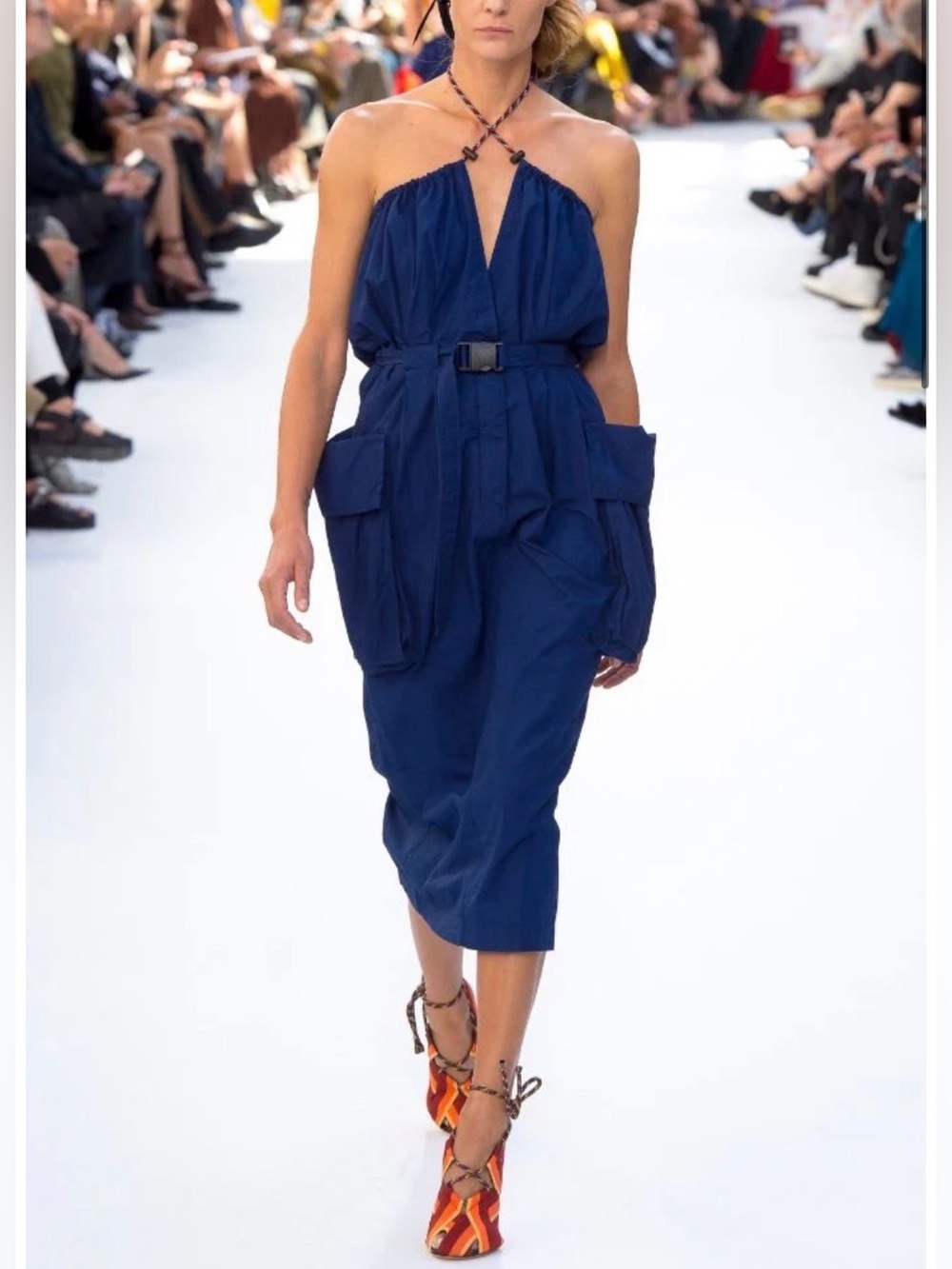 Dries Van Noten Navy Twill Sally Midi Dress